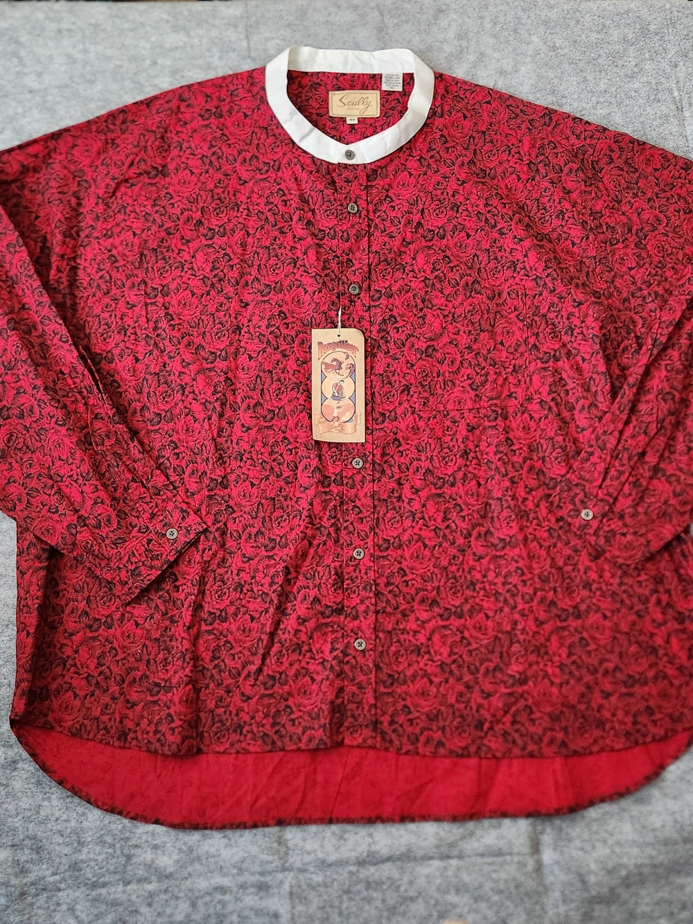 NWT Scully Range Wear Western Shirt Men's 4X Red Rosettes Mandarin Collar Cowboy
